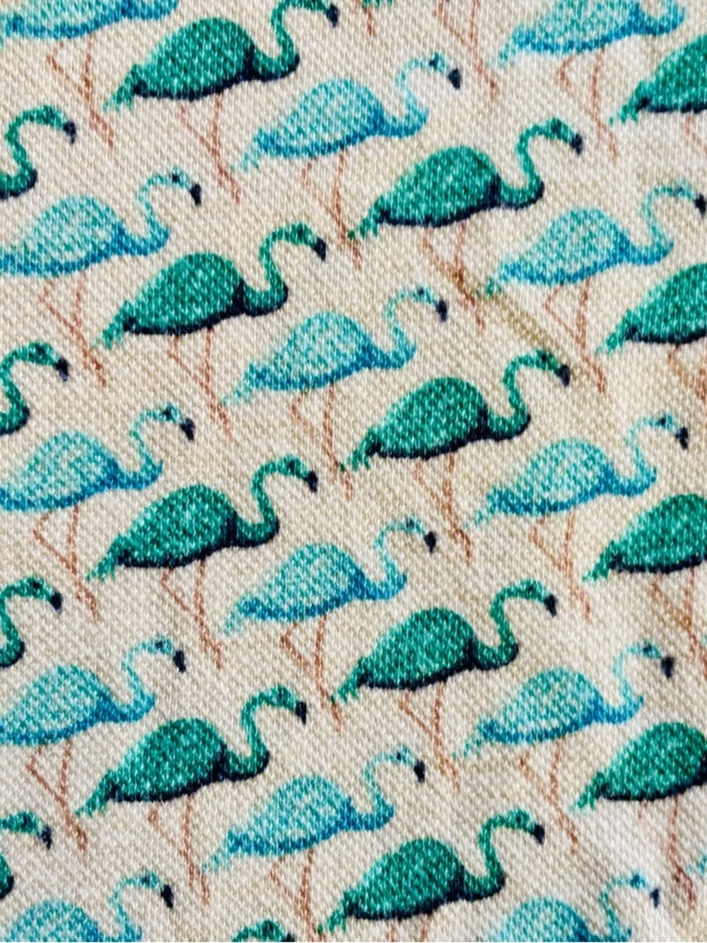 Sz L Tory Burch Cropped Cream Golf Polo with Teal Flamingo Print - Picture 5 of 9